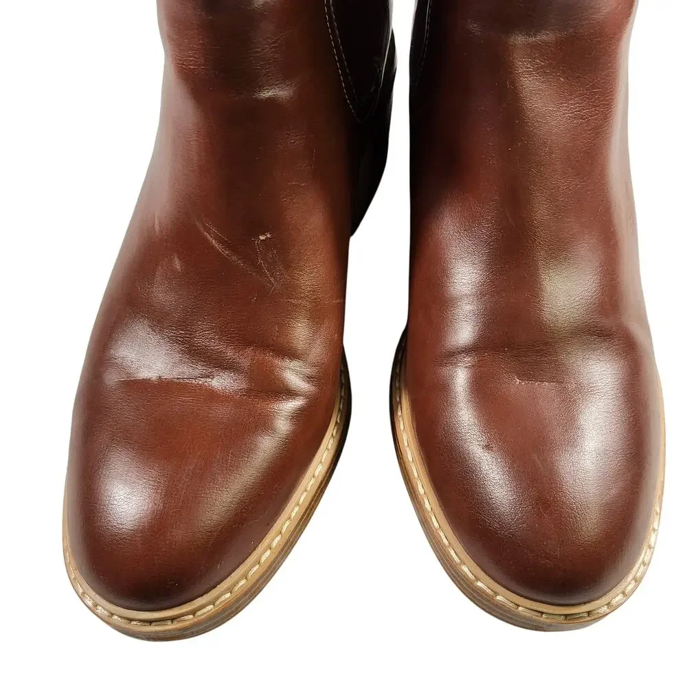 Marc Fisher Women's Modesty faux leather stack heel ankle boots brown size 10